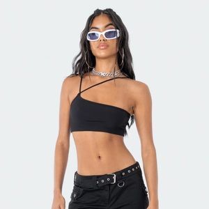 Edikted Asymmetric Ribbed Crop Top